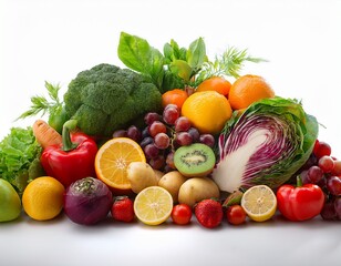 food photography different fruits and vegetables isolated on transparent and white background image