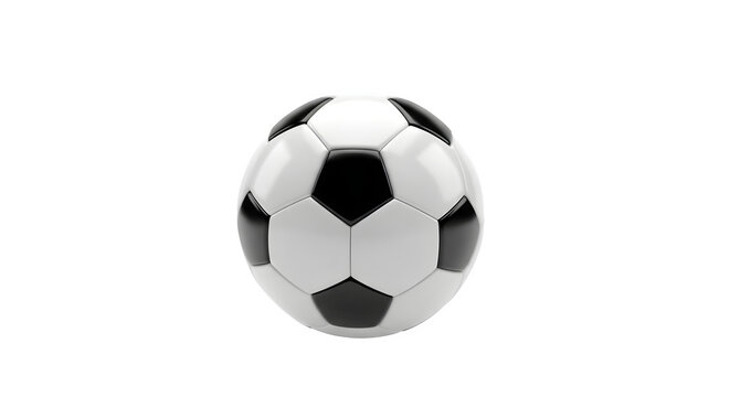 Isolated black and white soccer ball shines, a sporty element ideal for product promotion, ads, social media.