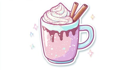 Pink drink mug with whipped cream and cinnamon