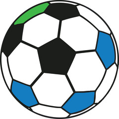 Fototapeta premium Illustration Vector of Soccer Ball with Black Pentagons and White Hexagons in Black Blue and Green Accent Colors