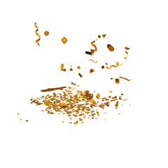 Golden Confetti Falling Isolated On Transparent Black Background Illustration