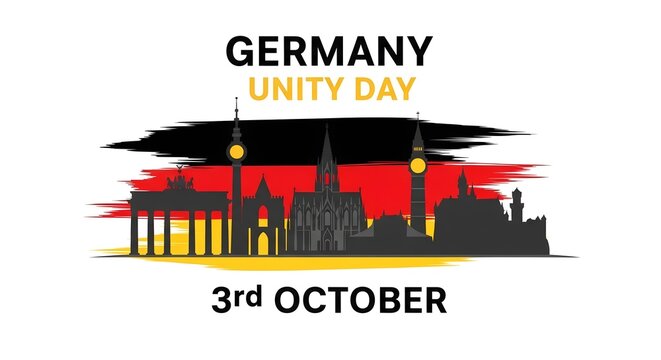 Germany unity day celebration with cityscape and flag colors isolated on white background
