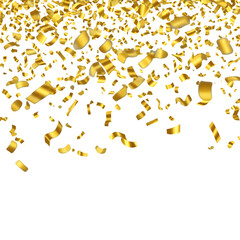 Golden Confetti Falling On Black Background Abstract Illustration