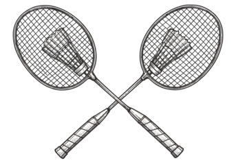 Crossed Badminton Rackets and Shuttlecocks Illustration on Transparent Background