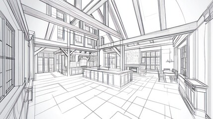 Kitchen design architectural drawing