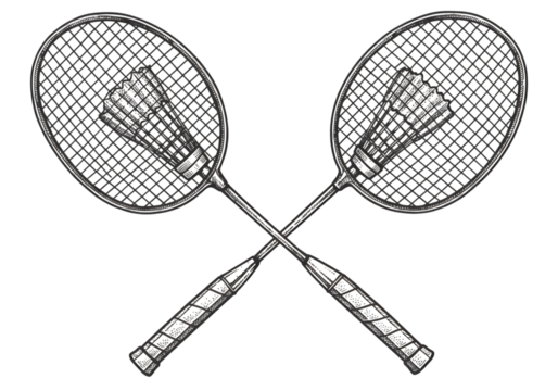 Crossed Badminton Rackets and Shuttlecocks Illustration on Transparent Background