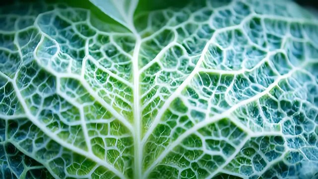 Close-up of a fresh green cabbage leaf with visible veins and natural texture.