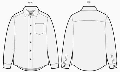 Mans Regular Formal Shirt Flat Sketch With Details