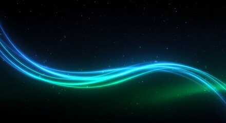 Fototapeta premium Abstract Green Aurora Curve in Dark Starry Sky
