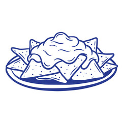 Delicious plate of nachos drenched in creamy cheese sauce illustration for menu designs