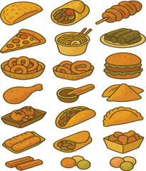 set of different kinds of food