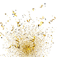 Golden Confetti Falling On Black Background Transparent Illustration