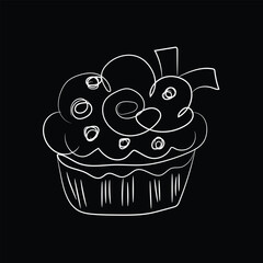 Pink cherry cupcake with a lit candle, a sweet birthday celebration dessert