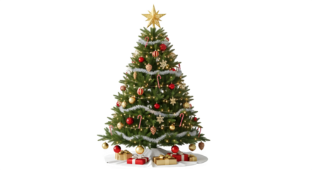 Festive green Christmas tree shines against a dark background, showcasing decorations for holiday-themed video backdrop or seasonal social media design.