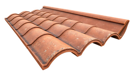 Red clay roof tiles isolated on white background