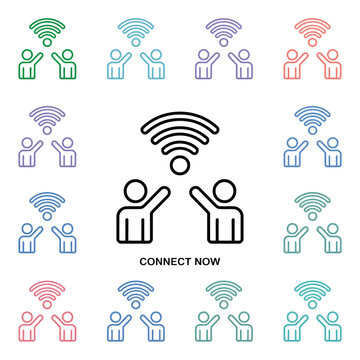 People Communication Icon Pack,  Multi-Color Thin Line Outline Style of Social Media, Networking, Messaging, and User Groups for Mobile Application and Website Design