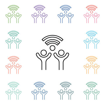 Multi-Color People Communication Icons,  Thin Line Outline Vector Illustrations of Social Media, Networking, User Interaction, and Community for Web, App, and UI/UX Projects