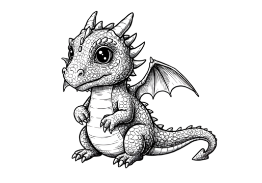 Cute Baby Dragon Illustration on Transparent Background