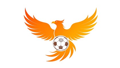 Fiery bird emblem with soccer ball, displaying dynamic orange hues against a stark white backdrop.