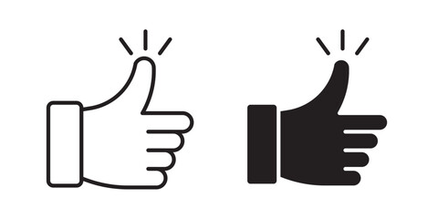 Like icon. Thumbs up icon set. Vector illustration with stroke and fill on a white background.