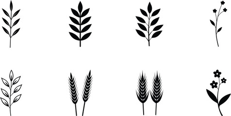 Silhouette botanical elements wheat sprigs leaves plant leaf