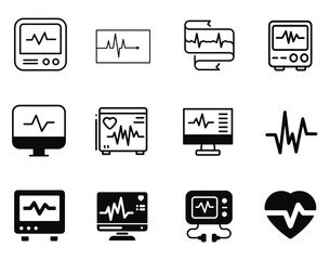 vector pack of ECG icons, including heart rate and medical submit symbols, perfect for healthcare and digital interface design