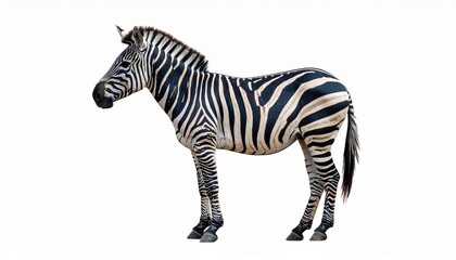 Fototapeta premium Zebra with black and white striped coat slender legs wild African animal isolated on white background 