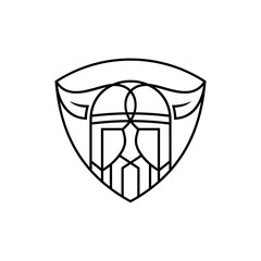 luxury viking helmet logo icon vector with shield element in line style design