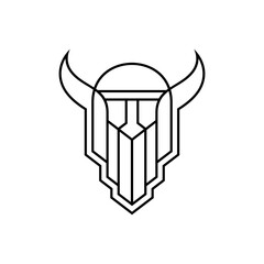 minimalist viking helmet logo icon vector in line style design
