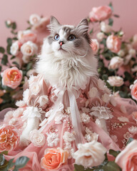 A cute Victorian Cat you have never seen in Floral Dress.
