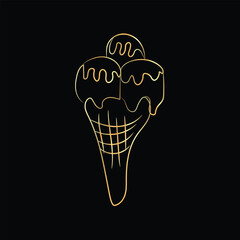 A delicious black and white vector illustration of a tasty ice cream cone