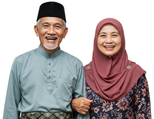 Happy elderly Asian couple standing close Smiling together. International Day of Older Persons