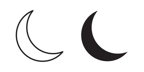 Moon icon. Half and Crescent Moon Icon Set for Night Time Themes. Vector illustration with stroke and fill on a white background. 