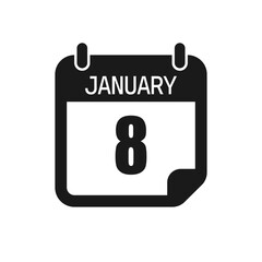 Vector icon page day calendar - 8 January month