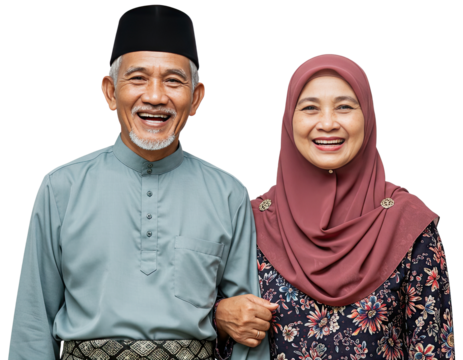 Happy elderly Asian couple standing close Smiling together. International Day of Older Persons