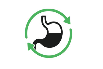 Obraz na płótnie Canvas Stomach health and digestion icon with circular arrows representing metabolism and gut health process isolated on white background