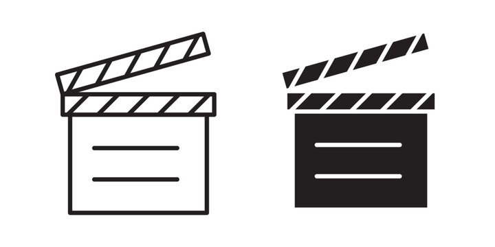 Movie clapper icon. in line design. Clapperboard, film clapper, slate board, cinema clapper, movie slate, filmmaking on white background .Vector illustration with stroke and fill on a white&nbsp;background