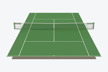 Perspective Tennis Court Vector,  Sports Field Illustration with Net, Markings, and Playing Area for Tennis Match, Training, Tournament, and Athletic Design Projects