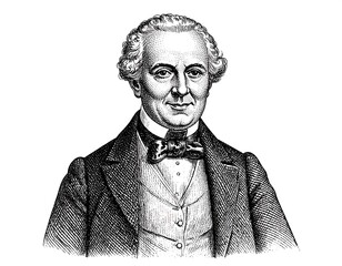 Detailed black and white portrait of a man in formal attire, displaying fine details and a distinguished appearance.
