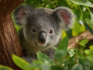 Obraz premium Close up portrait of a cute koala bear in a tree wildlife animal photography
