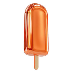 A shiny orange popsicle on a stick, isolated on transparent background, representing a frozen treat