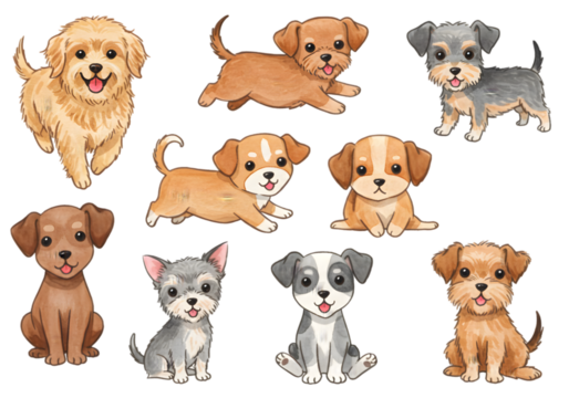 Cute Puppy Collection Illustration On Transparent Isolated Background