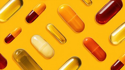 immune. Vibrant floating vitamin capsules in a kaleidoscopic pattern against a radiant backdrop. STEM education sheets, lab safety posters, designed for STEM education and laboratory safety posters.