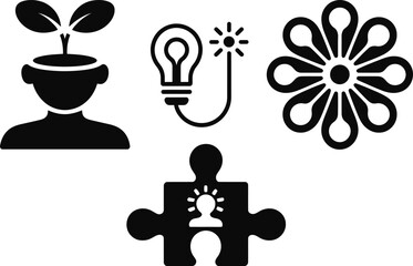 Conceptual icons representing ideas, growth, innovation, and teamwork, perfect for business concepts