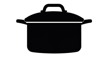 A simple, solid black silhouette of a cooking pot with a lid and handles.