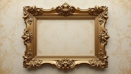 Obraz premium ornate antique gold picture frame with intricate floral carving on beige wall background