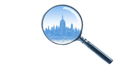 Magnifying Glass with Blue Cityscape for Urban, Exploration and Detail Themes