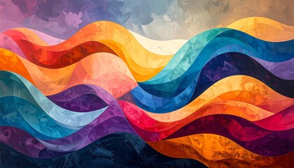 Vibrant, layered waves of color create a dynamic abstract design.