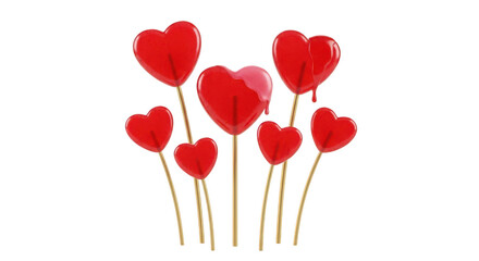 Heart shaped lollipops isolated on transparent background, a sweet and romantic treat