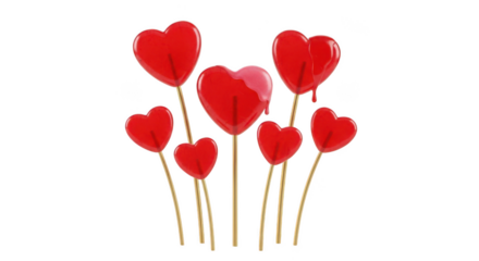 Heart shaped lollipops isolated on transparent background, a sweet and romantic treat